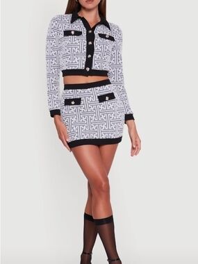 White and Black Patterned Mini Skirt - Chic Women's Skirt